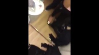 Amazing Chinese girl fucking her boyfriend in a changing room.