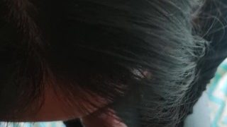 Cute asian babe sucks her BF’s white cock and takes a facial POV