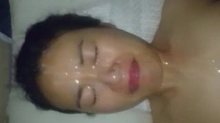 Long loads on her face