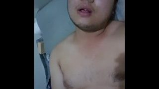Asian chub playing with huge 8 inch dildo and cums