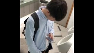 Handsome Hung Asian Guy Male Hunk Piss Peeing Public Urinal Bathroom