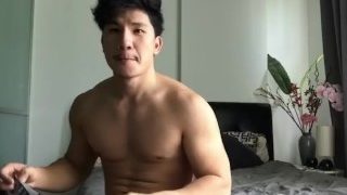 Hot Thai model trying-on underwear with a rock hard cock