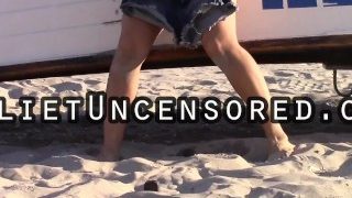 Pissing Asian: Chinese Girl Pisses on the Beach at Atlantic City